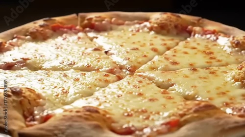 Pizza with cheese and tomatoes with closeup.