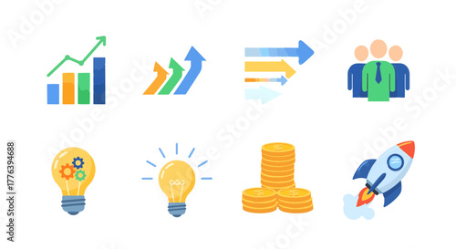 Business & Startup Icon Pack Flat Minimal Vector Icons for Growth, Finance, Innovation & Marketing