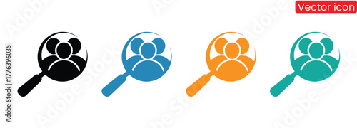 Explore diverse talent pools with these vibrant icons representing search and recruitment, perfect for HR, business, and team building.