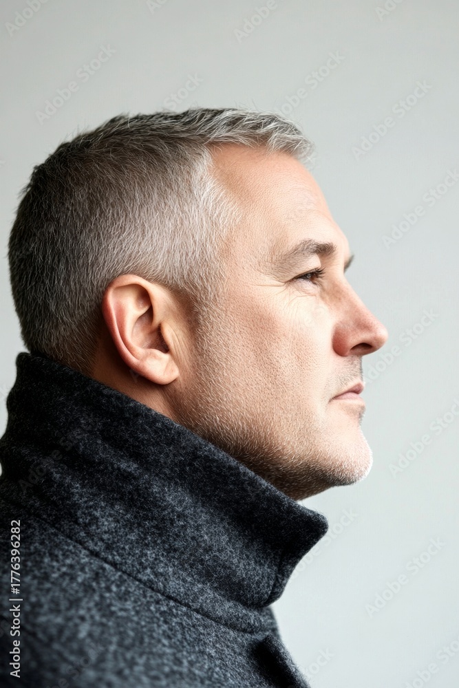 Fototapeta premium A middle-aged man looking happy and relaxed. Classy men's crew c