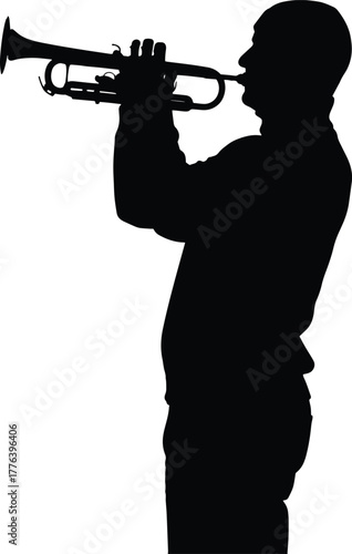 Silhouette vector of a man playing trumpet isolated on transparent background.