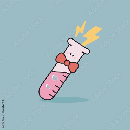 Pink Test Tube with Lightning Cartoon Science Illustration