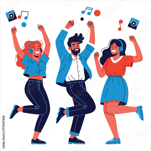 Joyful Celebration Friends Dancing to Music, Capturing the Essence of Carefree Fun and Happiness
