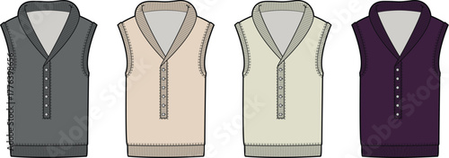 Vector Set of Stylish Sleeveless Shawl Collar Cardigans for Fashion Apparel