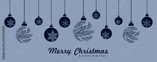 merry christmas card with hanging ball decoration vector illustration