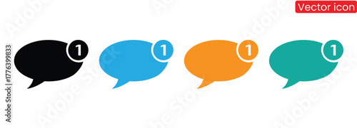 Stylish message notification icons with a count of one. Ideal for highlighting new messages, updates, or alerts. Perfect for websites, apps, and digital interfaces. Communicate efficiently with these 