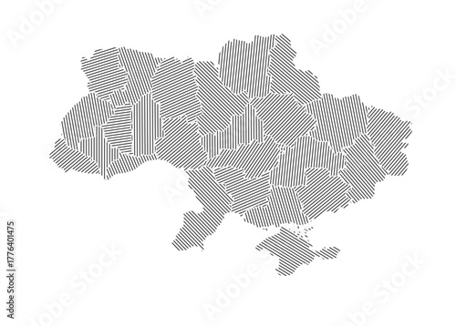 Striped Ukraine map with regions outlined