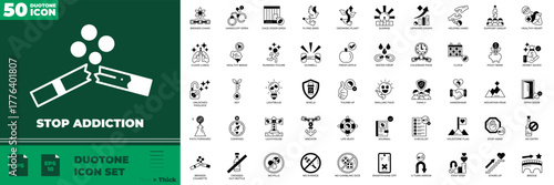 Stop Addiction Duotone Editable Icons set. Vector illustration in modern thin duotone style of Stop Addiction icons: addiction, alcohol, drug, etc