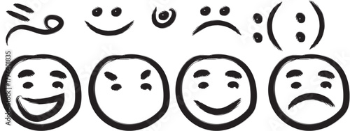 Hand Drawing Vector smile, angry Emoji Sheet