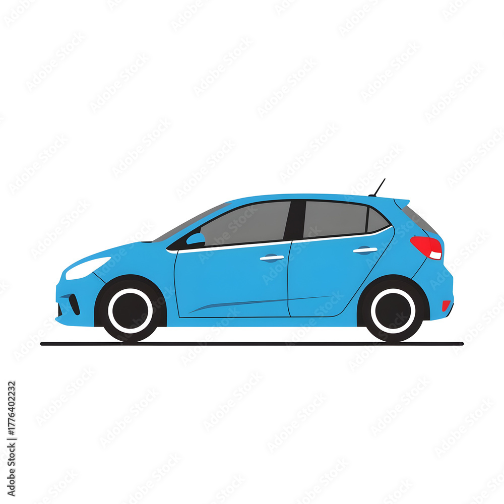 Fototapeta premium A blue hatchback car isolated on transparent background parked on a flat surface