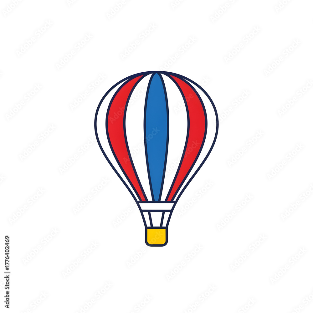 Naklejka premium Illustration of a red, white and blue hot air balloon isolated on transparent background