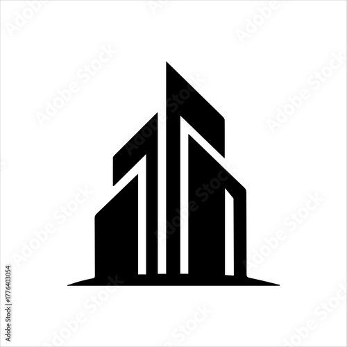 Geometric Building Logo Design in Minimalist Black and White Style for Real Estate