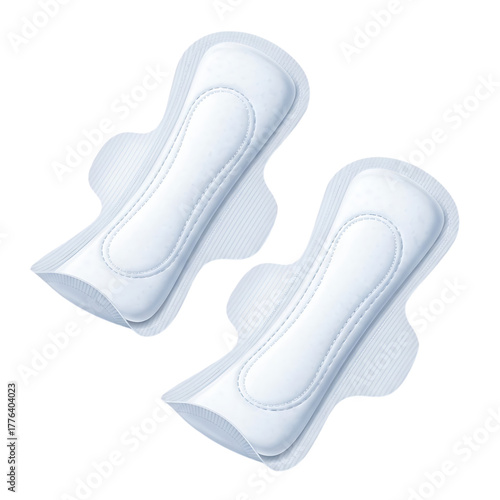 Two clean white feminine hygiene pads with wings float against a stark black backdrop