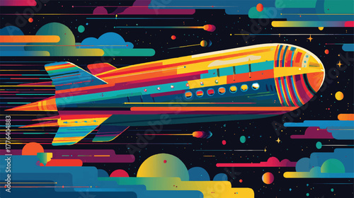 Abstract Colorful Spaceship Flying Through Space With Stars and Clouds Illustration Artistic Representation of Interstellar Travel and Futuristic Design Perfect for Sci Fi Concepts