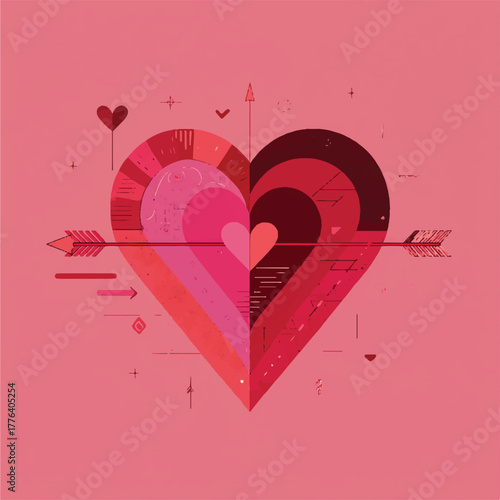 Abstract Heart Graphic with Arrow Symbolizing Love and Romance Perfect for Valentines Day and Anniversary Celebrations Conveying Affection