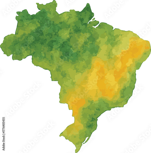 Vector watercolor illustration of map of Brazil