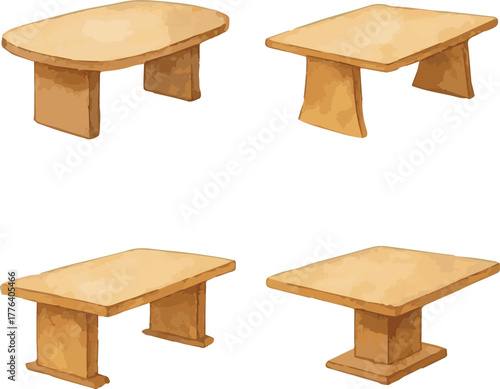 Collection of vector watercolor painted conference tables