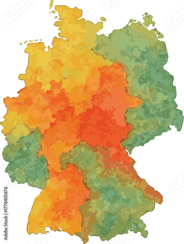 Vector watercolor illustration of map of Germany