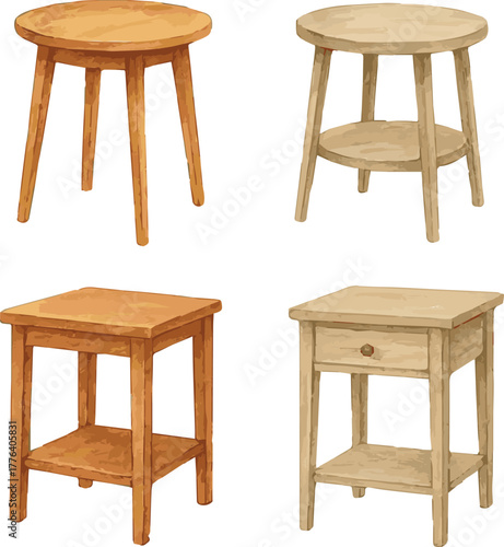 Collection of vector watercolor painted side tables