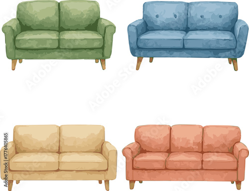Collection of vector watercolor painted sofas