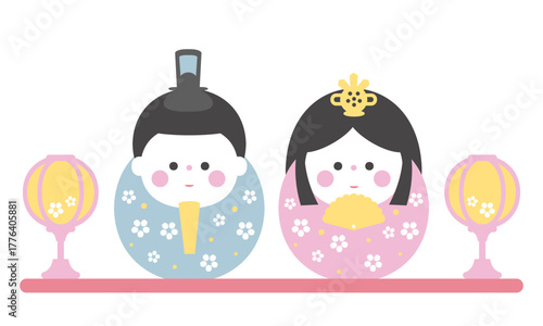 だるま型のかわいいひな人形のイラスト