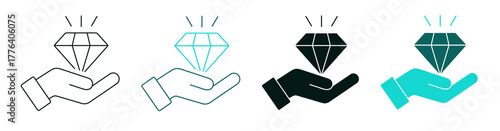 Value proposition icon set. Business or Marketing concept. Line, solid color or black heart logo for web or UI. Editable vector stroke illustration. Diamond Symbol for apps or digital platforms.