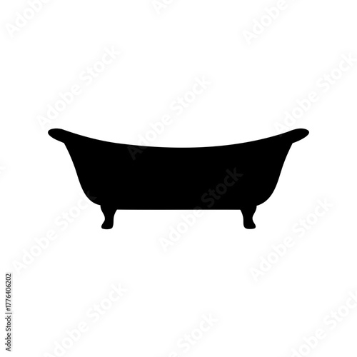 Elegant Clawfoot Bathtub Silhouette Isolated on White Background for Bathroom Design