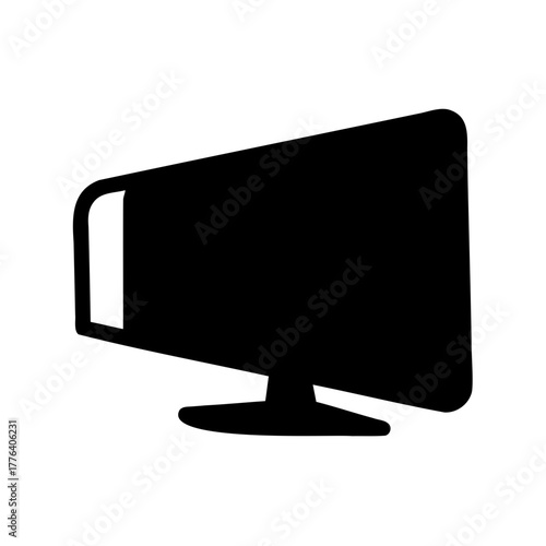 Modern Flat Screen Monitor Design in Black Silhouette on White Background