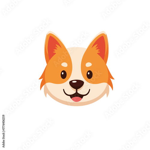 Cute cartoon Corgi dog head illustration, happy friendly pet puppy character, isolated vector graphic
