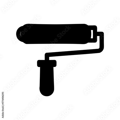 Black silhouette of a paint roller tool on a white background