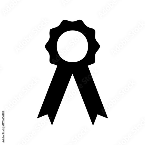Simple black and white ribbon award with rosette and tail illustration