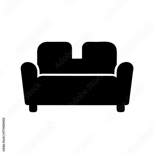 A Minimalist Two Seater Sofa Silhouette in Black and White Graphic Style
