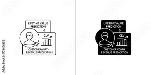 Customer lifetime value prediction icon with graph and user profile