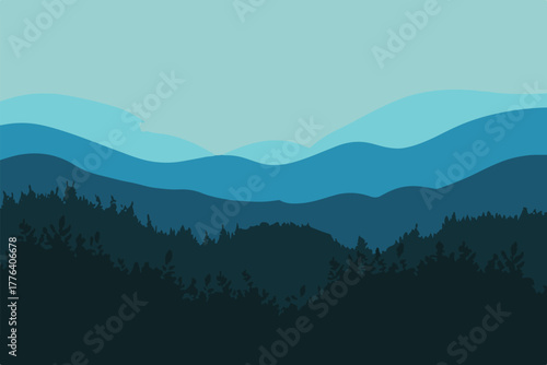 mountain minimal flat design layered ridges blue gradient vector