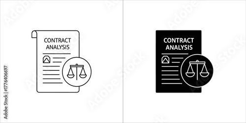 Contract analysis icon with scales of justice