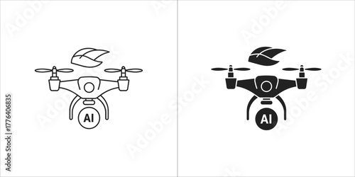 Drone with ai symbol and helmet, symbolizing autonomous flight and artificial intelligence