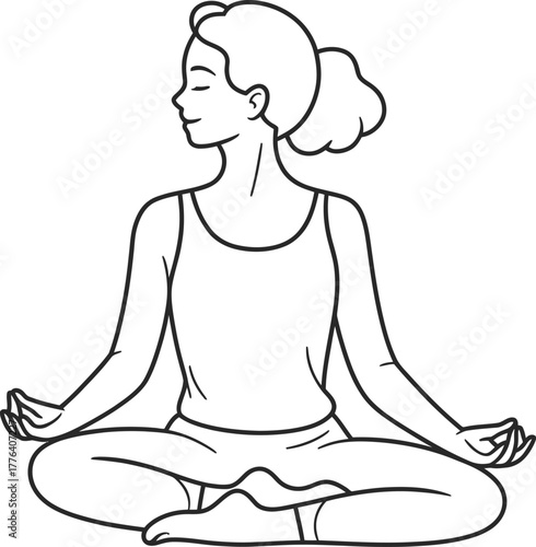 Minimalist Yoga Breathing Exercise Pose Line Art – Simple Meditation, Pranayama, and Wellness Symbol Vector