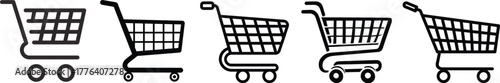 Shopping cart icon set. Shopping trolley in outline. Web cart in line. Shop symbol in black. Trolley icon. Stock vector illustration.A simple line art illustration of a shopping cart.