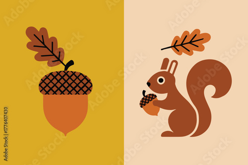 acorn leaf squirrel seamless fall vector composition for seasonal use