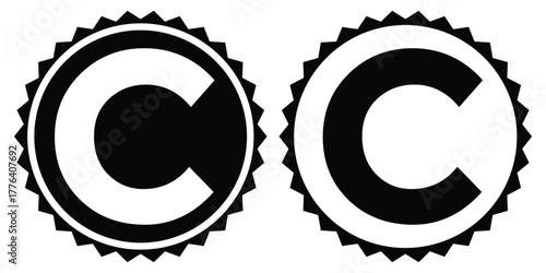 Black Copyright Symbol Icon Isolated Vector — Creative License, Ownership, Branding, Legal Protection and Intellectual Property Concept