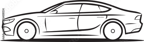 car side view line drawing modern sedan vector illustration