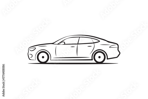 car side profile line art four door sedan vector blueprint