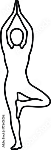 Yoga Tree Pose Line Art Icon Isolated on White Background – Minimal vrikshasana outline Vector Illustration