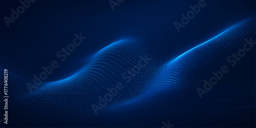 Glowing abstract blue wave design with light and motion texture pattern on a dark backgrounds