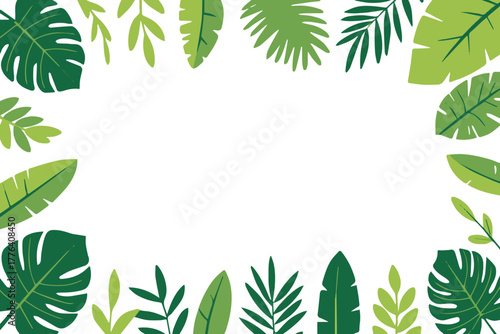 tropical leaf frame border with green monstera palm banana foliage