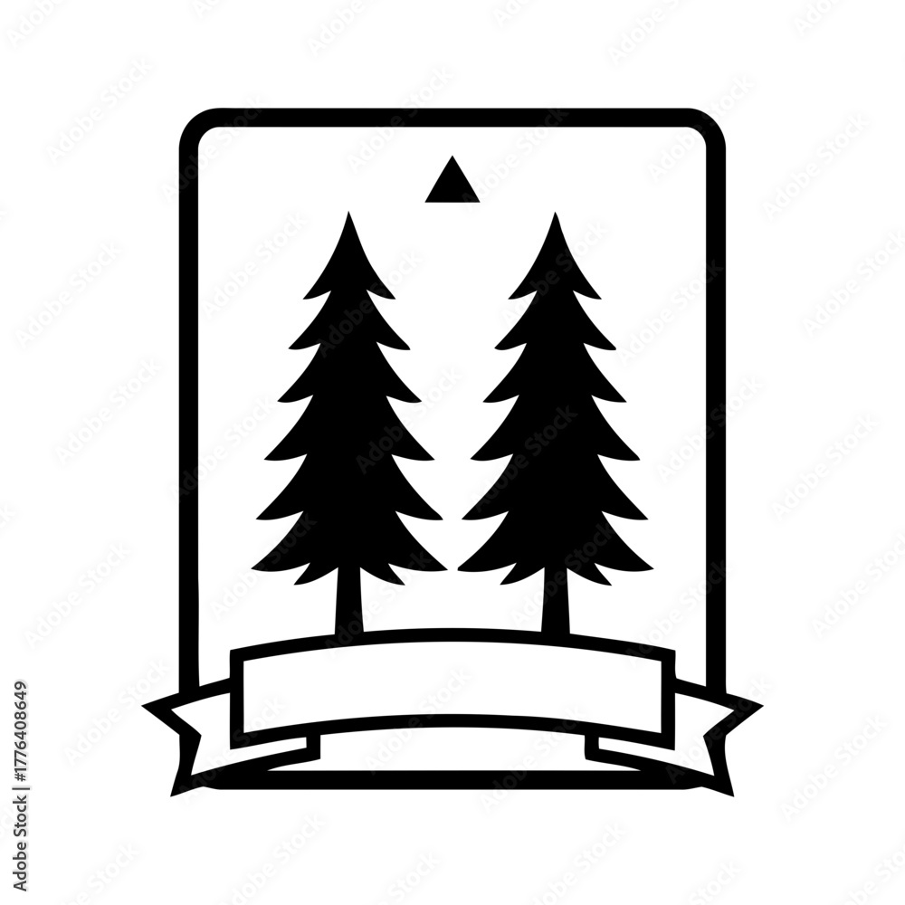 Obraz premium Vector art of two pine trees logo for forest adventure