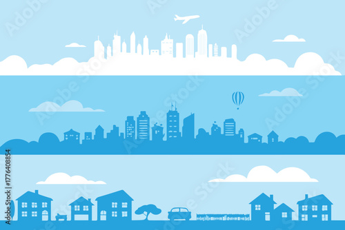 cityscape vector composition urban highrise midcity and residential