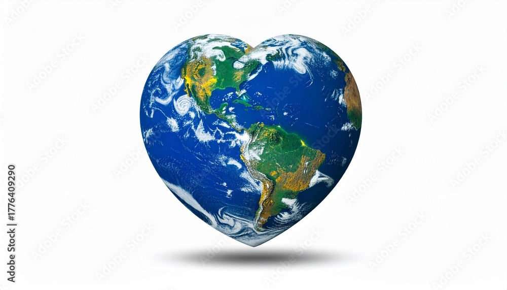 Fototapeta premium Heart-shaped Earth with visible continents and cloud formations for editorial environmental photography global unity decor and poetic devotion-themed visuals