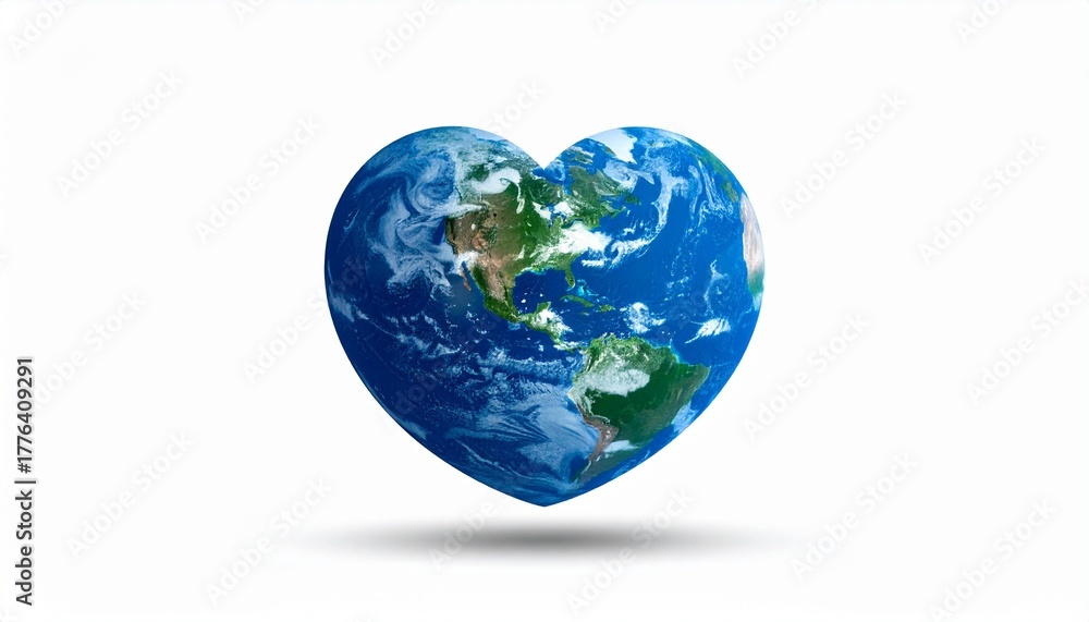 Fototapeta premium Heart-shaped Earth with visible continents and cloud formations for editorial environmental photography global unity decor and poetic devotion-themed visuals
