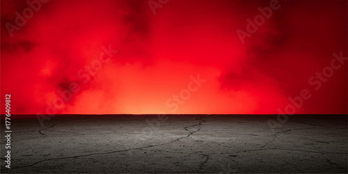 Dark red brick wall and floor under a dramatic stormy sky